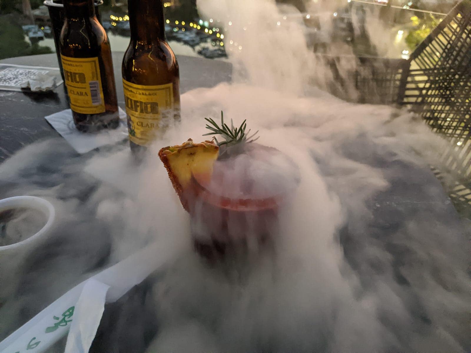 Mezcal Cocktail - with Dry Ice - Acaxee Sky Bar