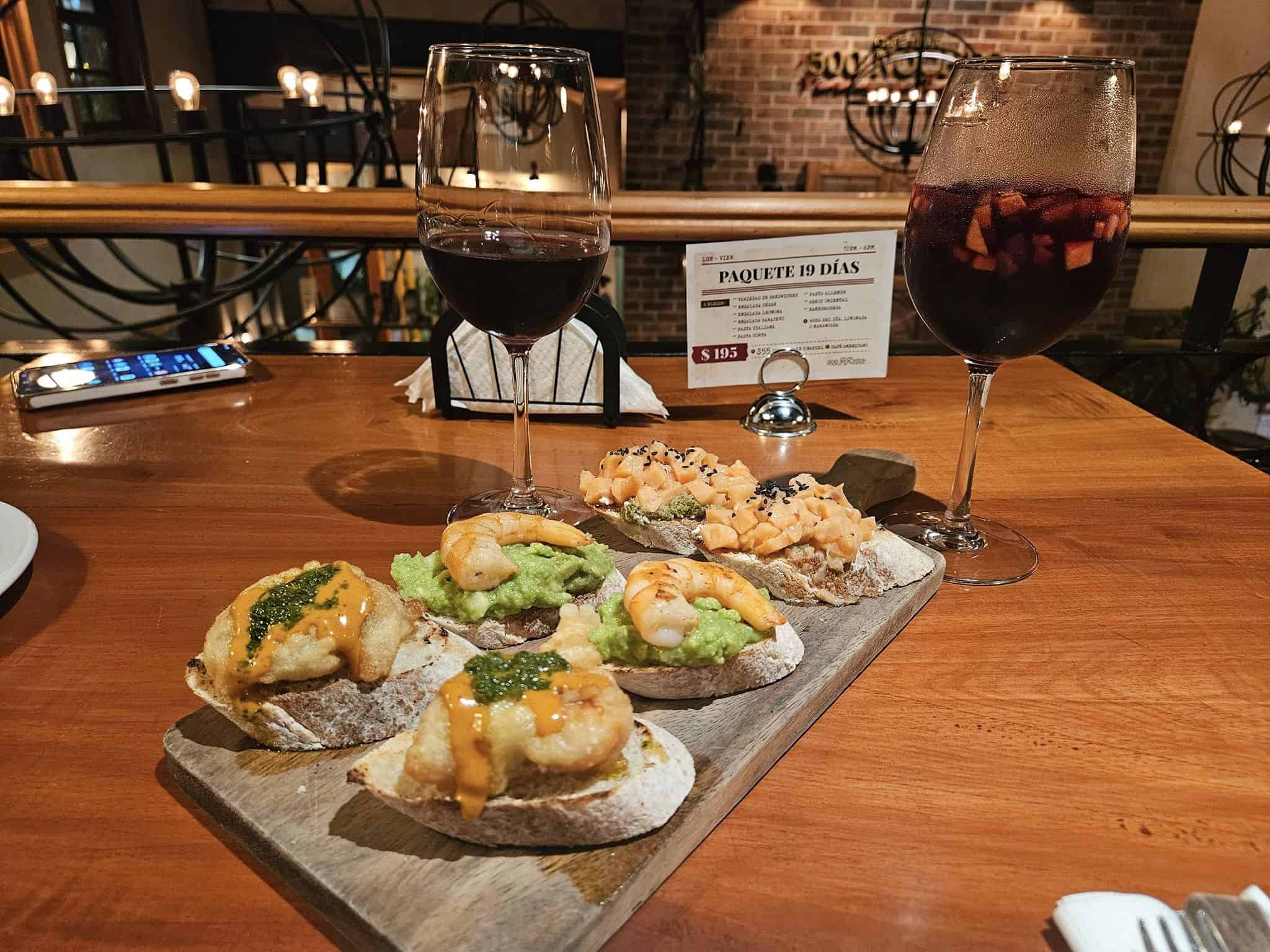 Tapas with shrimp - Cafe Bar 500 Noches
